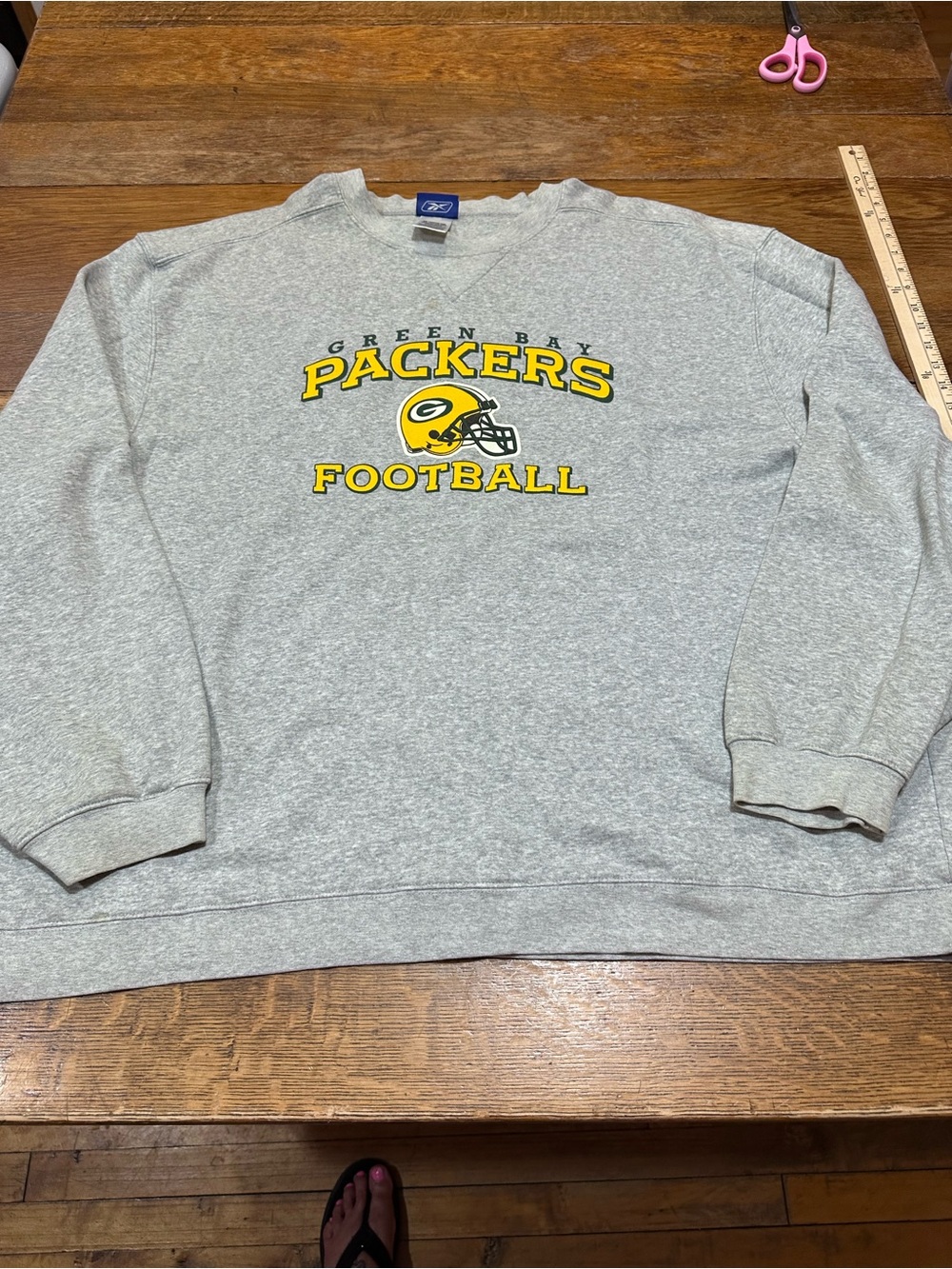 Reebok Gray Green Bay Packers Yellow Logo Crewneck Sweatshirt sz 2XL